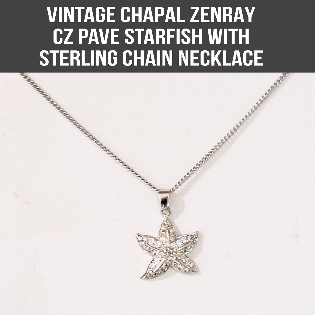Sale Chapal Zenray Cz Cubic Zirconia Pave Starfish Necklace 6g Sterling Silver